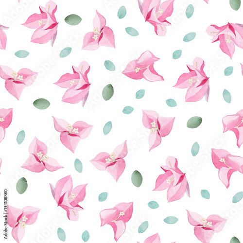 watercolor mageta flower and leaves seamless pattern on a white © Kateryna
