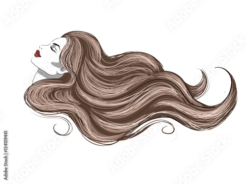 woman profile with long wavy hair