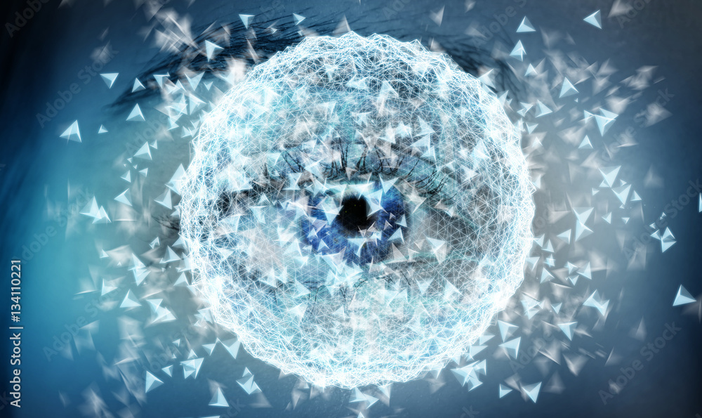 Close-up of woman digital eye network concept 3D rendering