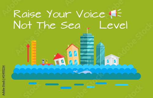 Warming and Sea Level Increase Vector Concept.  