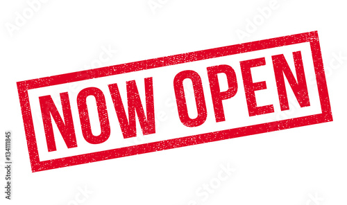 Now Open rubber stamp. Grunge design with dust scratches. Effects can be easily removed for a clean, crisp look. Color is easily changed.