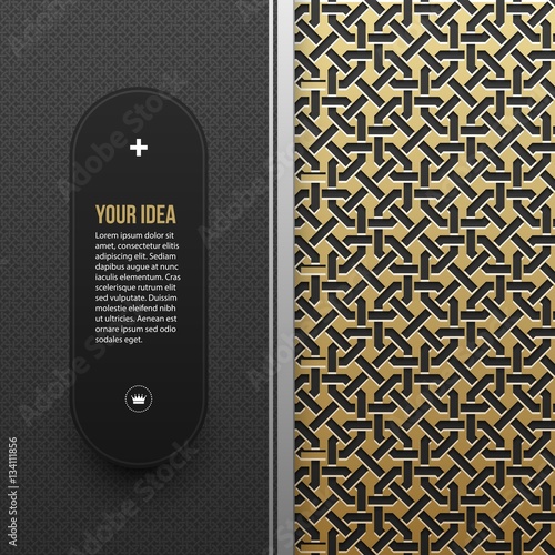 Web banner template on golden metallic background with seamless geometric pattern. Elegant luxury style.