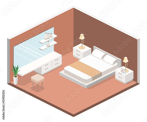modern bedroom design in isometric style.