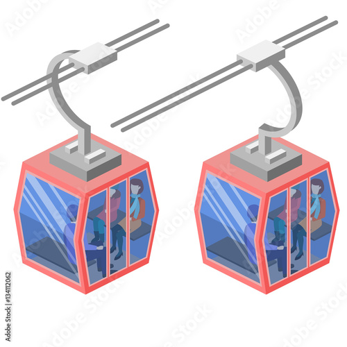Isometric flat 3D concept vector Cableway in the mountains.