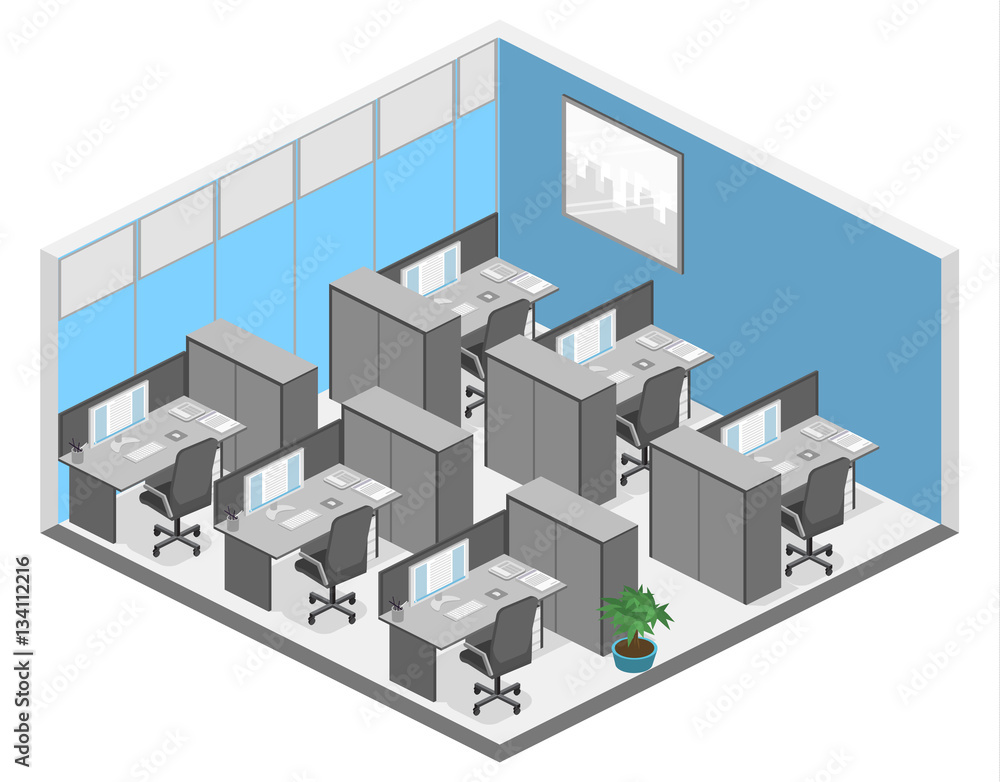 Flat 3d isometric abstract office floor interior departments concept vector Flat 3d isometric abstract office floor interior departments concept vector