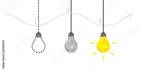 Development of idea concept with steps and shiny lightbulb in the end