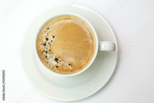 white cup with espresso coffee isolated on white