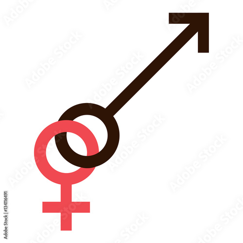 Sex symbol. Gender man and woman interracial connected symbol. Male and female abstract symbol. Vector Illustration