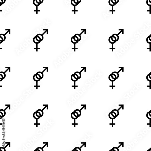 Seamless pattern. Female and male romantic collection. Female and male black small signs same sizes. Gender icons. Vector illustration