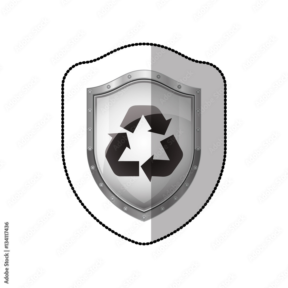 middle shadow sticker of shield with black recycling symbol vector illustration middle shadow sticker of shield with black recycling symbol vector illustration
