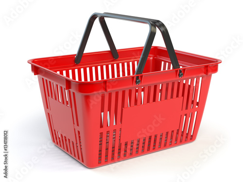 Red empty shopping basket isolated on white background