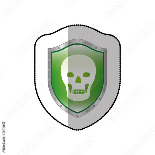 middle shadow sticker of skull in shield vector illustration