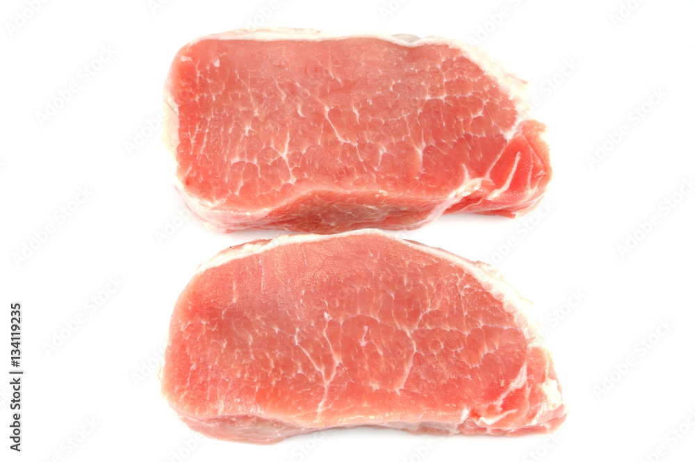 fresh chopped pork tenderloin isolated on white background