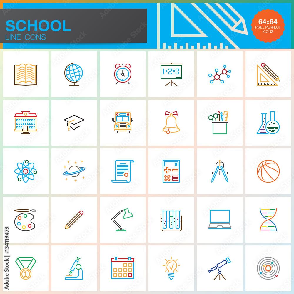 School vector icons set, modern solid symbol collection, education pictogram pack isolated on black, pixel perfect logo illustration School vector icons set, modern solid symbol collection, education pictogram pack isolated on black, pixel perfect logo illustration