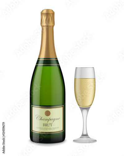 Corked Champagne Bottle and Full Glass