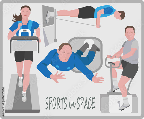 Astronauts doing sports flat vector illustration