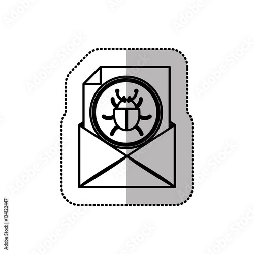 monochrome middle shadow sticker of file virus beetle vector illustration