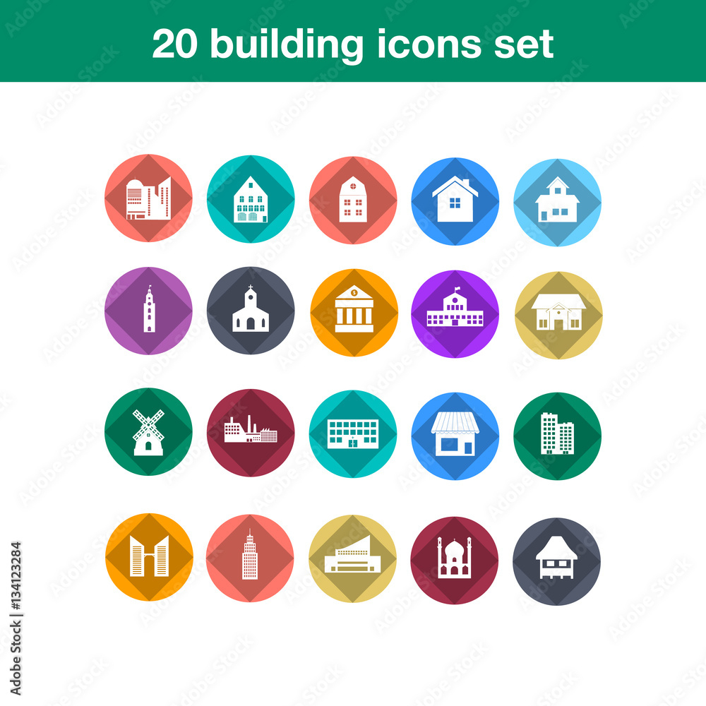 Building flat icon set Building flat icon set