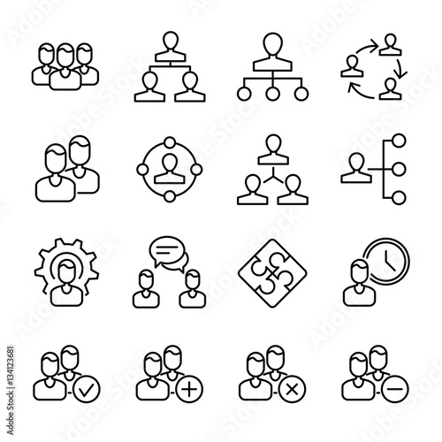 Set of business management icons in modern thin line style.