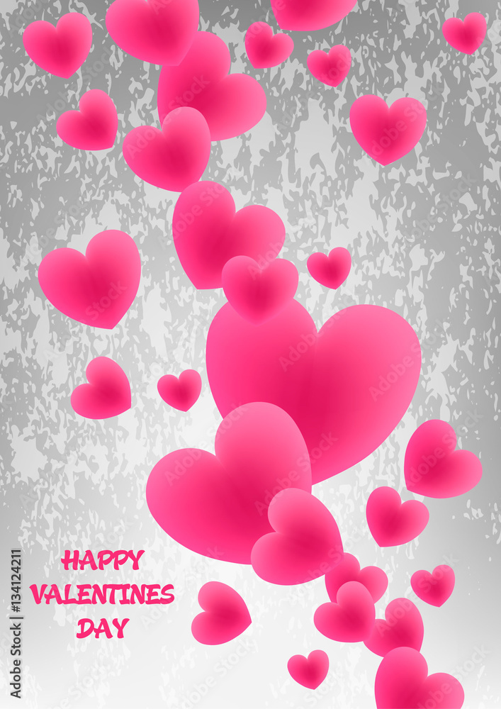 Happy Valentine's Day.The image is a flying colorful hearts on a gray background. Grunge. Modern style