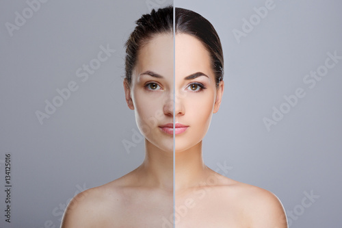 Comparison portrait with and without make-up