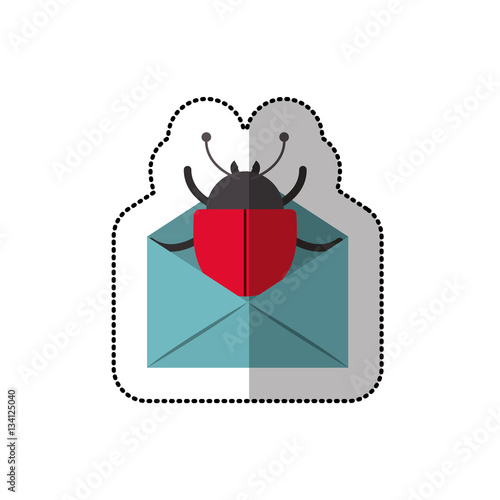 colorful middle shadow sticker of mail virus beetle vector illustration