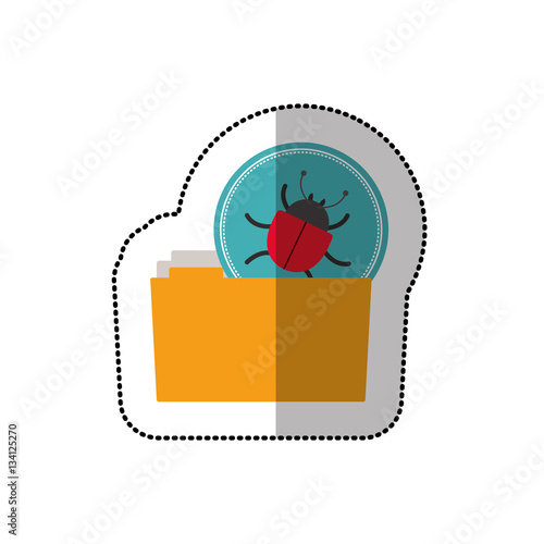 colorful middle shadow sticker of virus beetle folder vector illustration