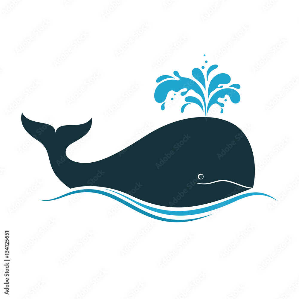 Naklejka premium Whale icon with water fountain blow