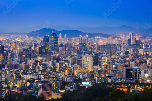 Seoul city and Downtown skyline at Night, South Korea