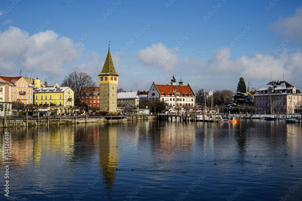 D, Bayern, Bodensee, Lindau im lichter Tag im Winter, Hafen