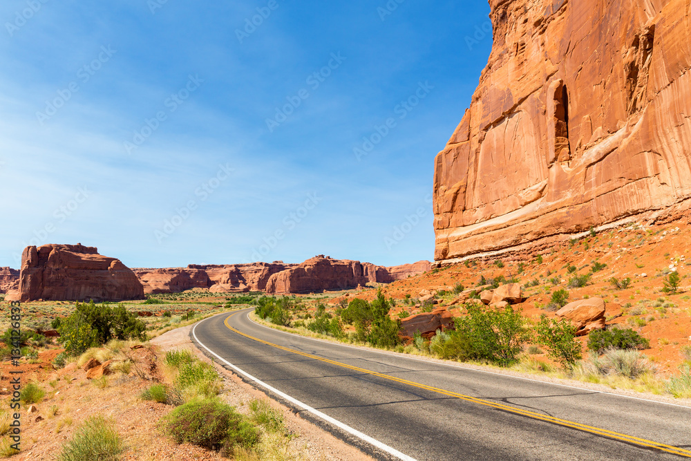 Road and rocky mountains in the distance landscape Road and rocky mountains in the distance landscape
