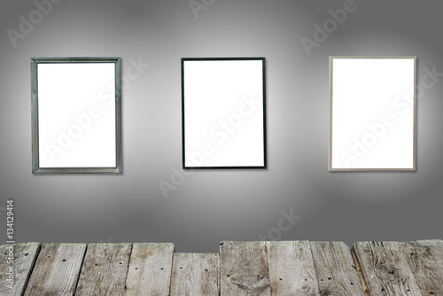 Three white isolated wooden frames