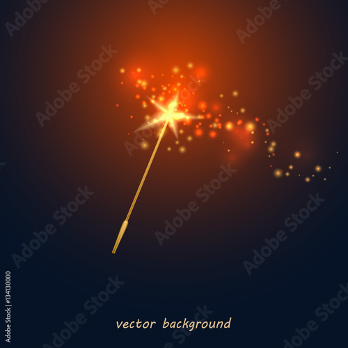 Vector illustration of a magic wand. Golden wand with a star and
