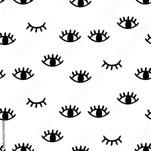 Seamless pattern with open and winking eyes
