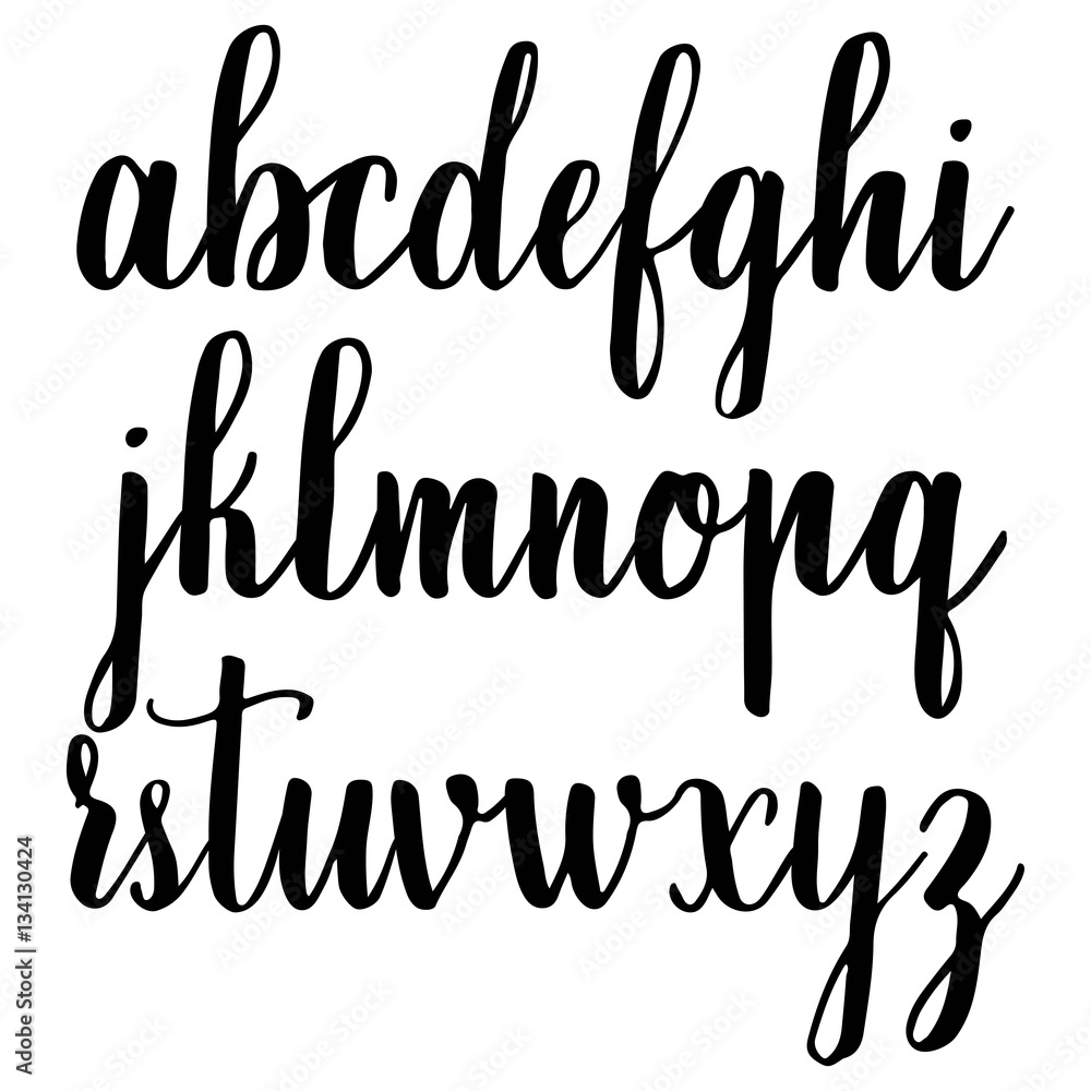 Hand drawn alphabet, lower case set of letters, isolated on white