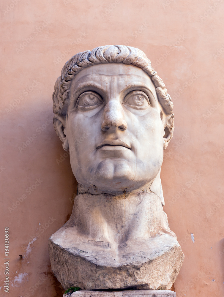 Marble head representing Roman Emperor Constantine the Great