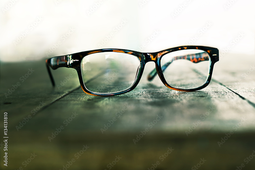 glasses on old wooden table