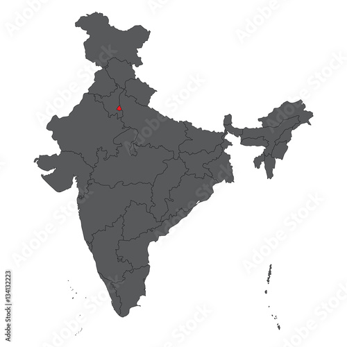 Dehli red on gray India map vector