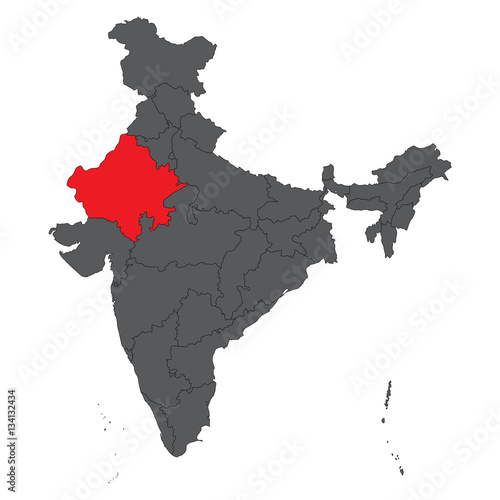 Rajasthan red on gray India map vector