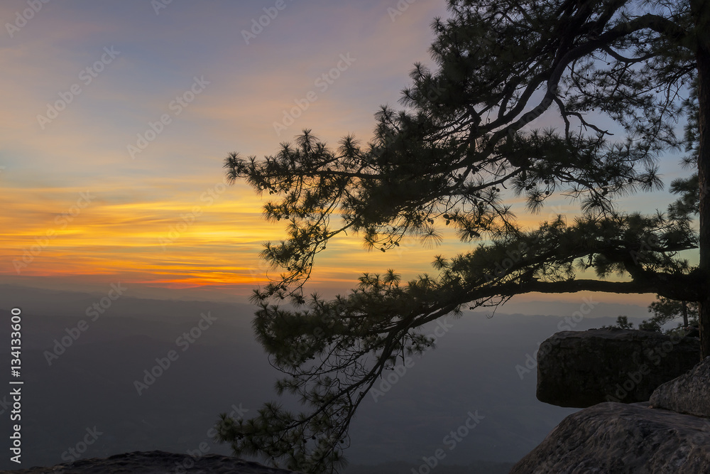 Views of Sunset at Lom Sak Cliff, Phukraduang Nationpark, Thailand. The hightlight viewpoint