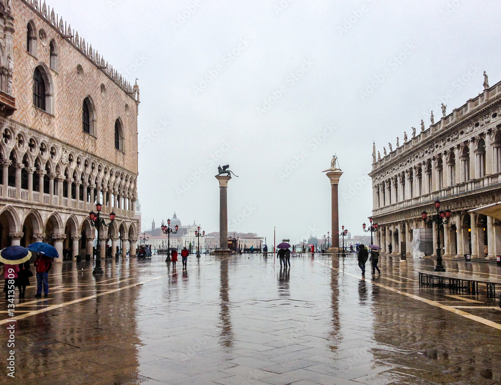 Rainy Day in St. Marks Square, Venice, Italy