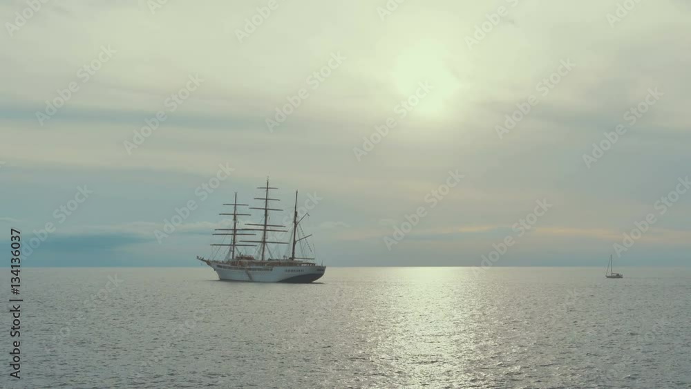Large sailing ship on the atlantic ocean in a sunset. Canary islands. Spain. Large sailing ship on the atlantic ocean in a sunset. Canary islands. Spain.