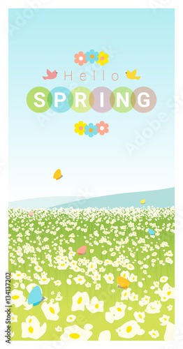 Hello spring landscape background , vector , illustration