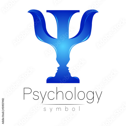 Modern logo of Psychology. Psi. Creative style. Logotype in vector. Design concept. Brand company. Blue color letter on white background. Symbol for web, print, card, flyer.