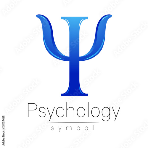 Fototapeta Naklejka Na Ścianę i Meble -  Modern logo of Psychology. Psi. Creative style. Logotype in vector. Design concept. Brand company. Blue color letter on white background. Symbol for web, print, card, flyer.