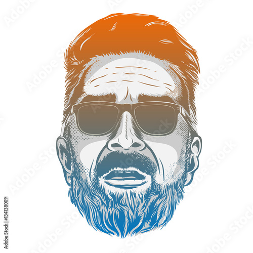 Vector hipster man bearded face in sunglasses