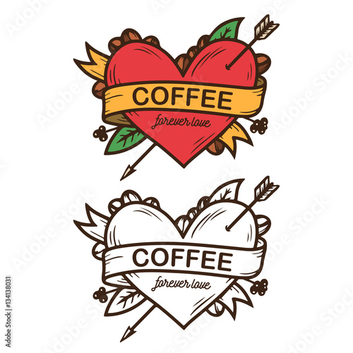 Coffee forever love hand drawn poster. Vector vintage illustration.