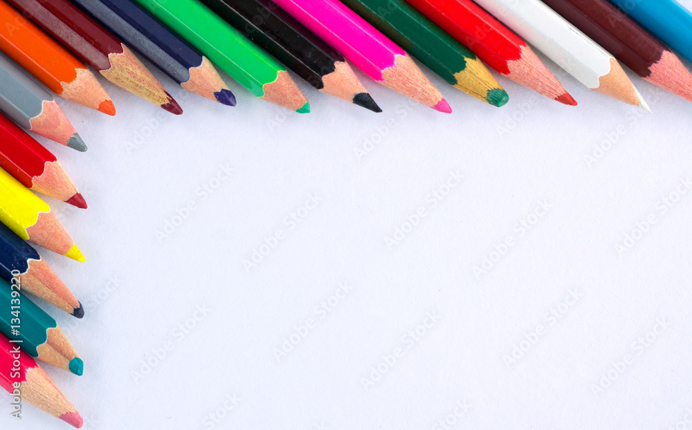 Fototapeta premium White background for presentation with right upper pencils corne