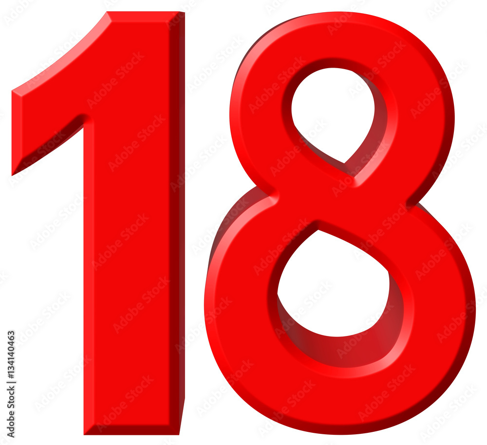 Numeral 18, eighteen, isolated on white background, 3d render Numeral 18, eighteen, isolated on white background, 3d render