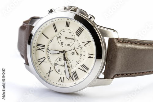 Men's luxury wrist watch on white background